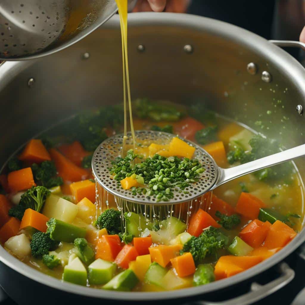 Filtration von Bio-Gemüsesuppe